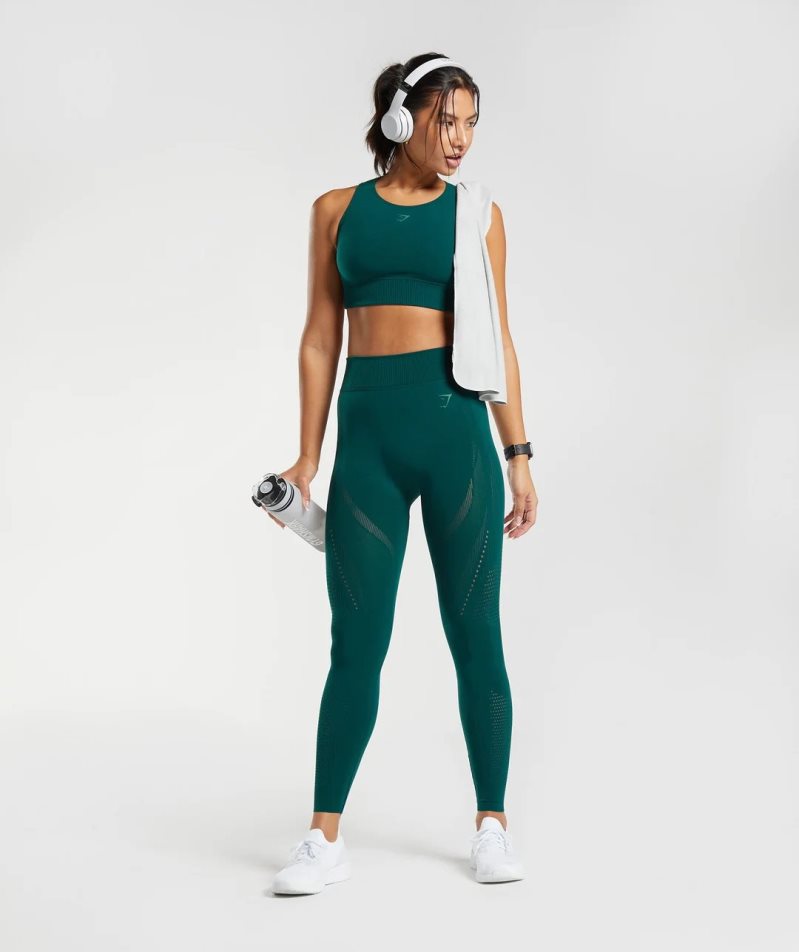 Women's Gymshark Warp Knit Leggings Green | CA 035A86